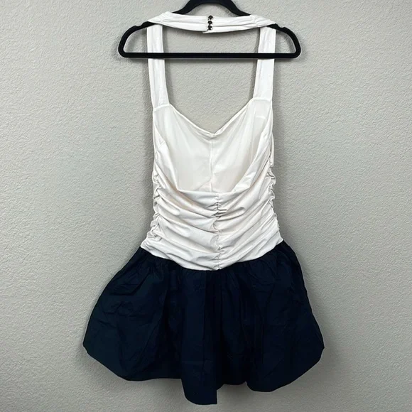 NWT Maeve Halter Twofer Mini Dress Anthro Black White Puffy Bubble Sz L - Picture 8 of 16